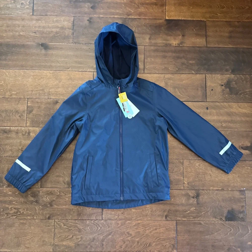 Cat & Jack Boys Navy Blue Hooded Rain Jacket Reflective Size S 6/7 NWT